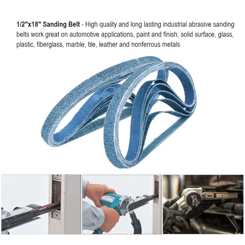 Zivisk 1/2 Inch X 18 Inch Sanding Belts, 4 each of 40/60/80/120 Grits, Blue Belt Sander Tool for Woodworking, Metal Polishing, Zirconia Sanding Belts (16 Pack) - Image 4